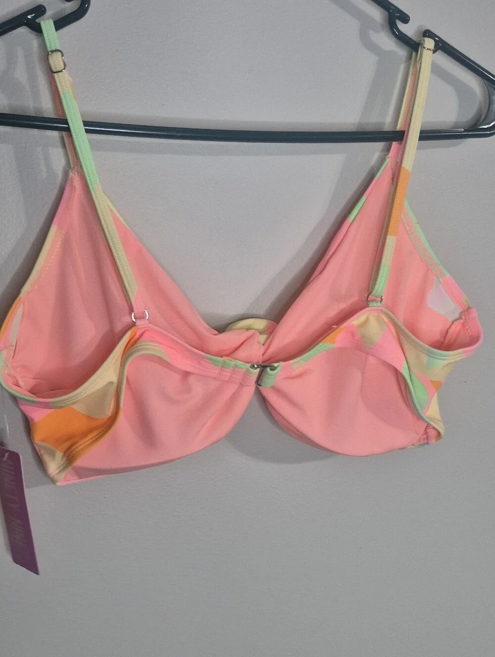 Colorblock Twist Bikini Top - Neon Pink, Mint, Orange, Cream Womens XXL (19)